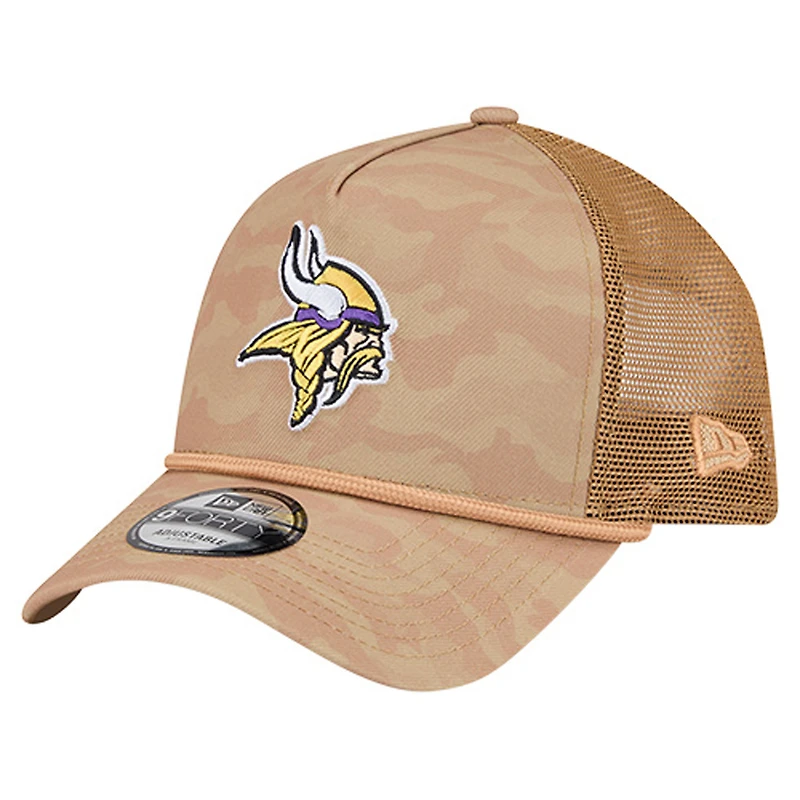 Casquette ajustable 9FORTY pour homme New Era, couleur beige, motif camouflage blé des Vikings du Minnesota