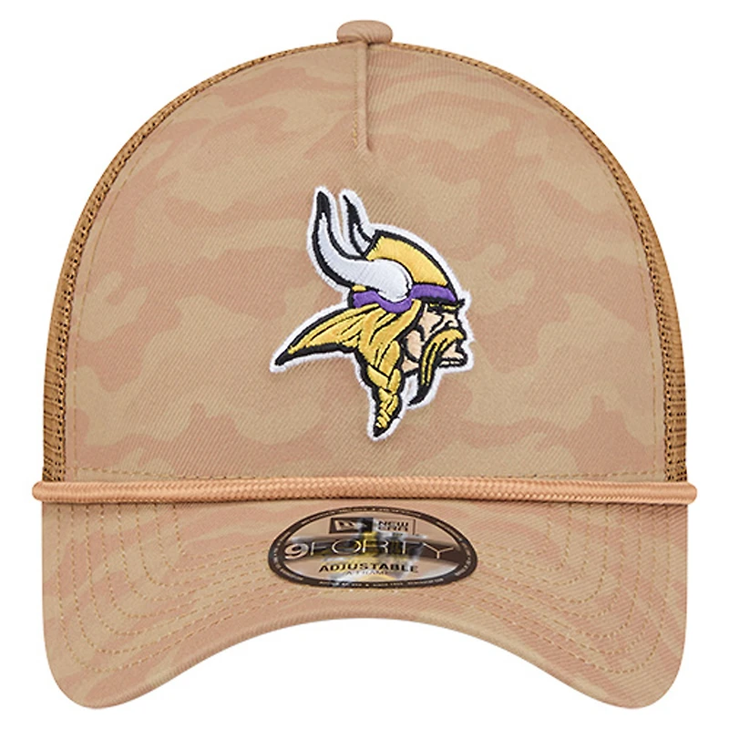 Casquette ajustable 9FORTY pour homme New Era, couleur beige, motif camouflage blé des Vikings du Minnesota