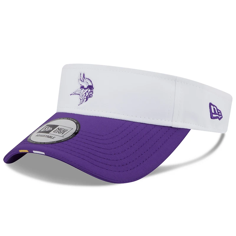 Visière ajustable New Era blanche/violette pour homme, camp d'entraînement NFL 2025 des Vikings du Minnesota