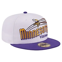 Casquette ajustée New Era 59FIFTY pour homme, blanche et violette, Minnesota Vikings, style rétro.