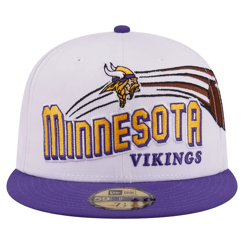 Casquette ajustée New Era 59FIFTY pour homme, blanche et violette, Minnesota Vikings, style rétro.