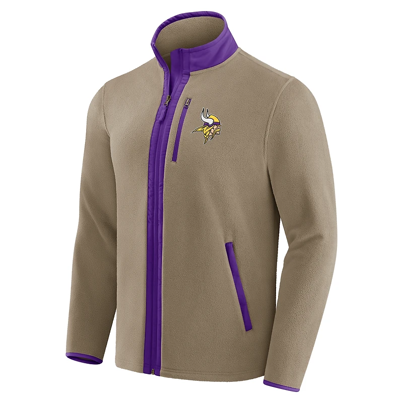 Veste polaire épaisse à fermeture éclair intégrale pour homme, collection NFL x Darius Rucker par Fanatics, couleur beige, des Vikings du Minnesota