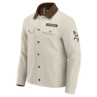 Veste en toile mi-lourde à boutons pour homme, collection NFL x Darius Rucker par Fanatics, couleur beige, des Vikings du Minnesota