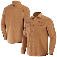 T-shirt à boutons-pression intégral pour homme de la collection NFL x Darius Rucker par Fanatics, couleur tan, style western, Minnesota Vikings