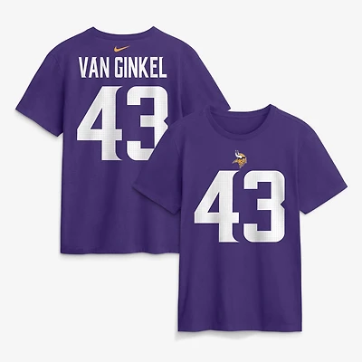 T-shirt Nike pour homme Andrew Van Ginkel violet Minnesota Vikings avec nom et numéro