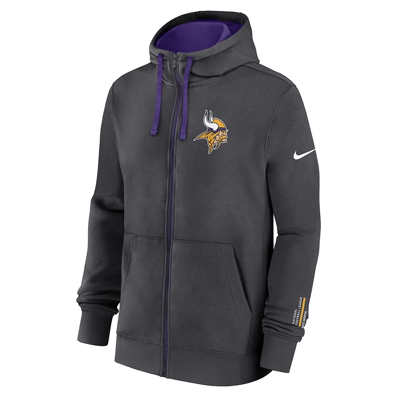 Men's Nike Anthracite Minnesota Vikings Primetime Club Full-Zip Hoodie