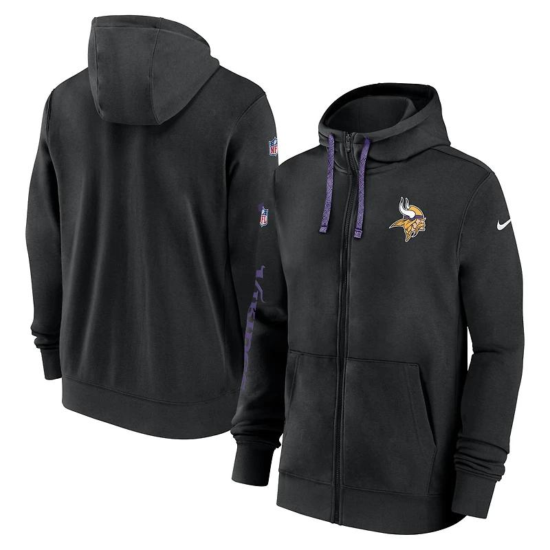 Sweat à capuche entièrement zippé Nike Minnesota Vikings 2024 Sideline Club pour homme, noir