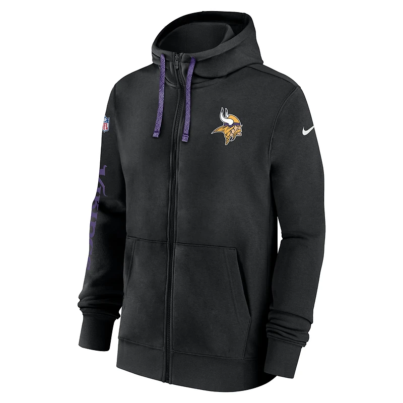 Sweat à capuche entièrement zippé Nike Minnesota Vikings 2024 Sideline Club pour homme, noir