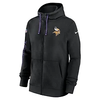 Sweat à capuche entièrement zippé Nike Minnesota Vikings 2024 Sideline Club pour homme, noir