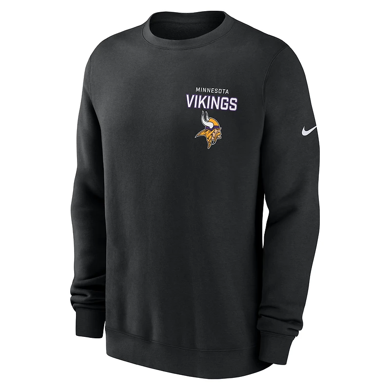 Men's Nike Black Minnesota Vikings Primetime Club Fleece Pullover Sweatshirt