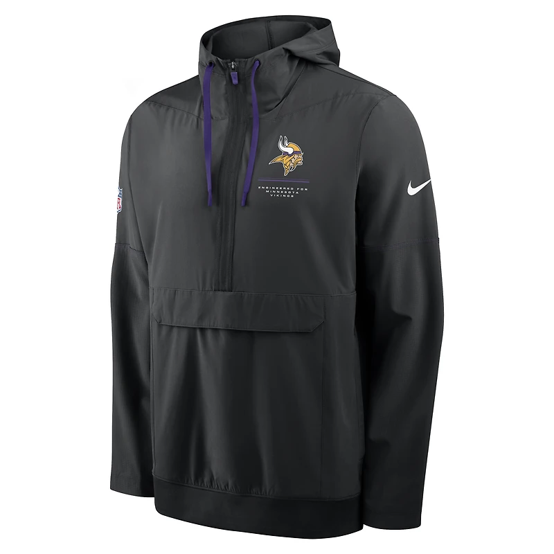 Veste anorak à demi-zip et capuche Nike pour homme, noire, Minnesota Vikings.