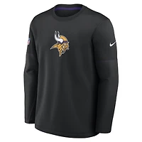 Haut Nike noir Minnesota Vikings Sideline Coach pour homme, col rond, poids moyen, technologie Therma-FIT