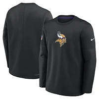 Haut Nike noir Minnesota Vikings Sideline Coach pour homme, col rond, poids moyen, technologie Therma-FIT