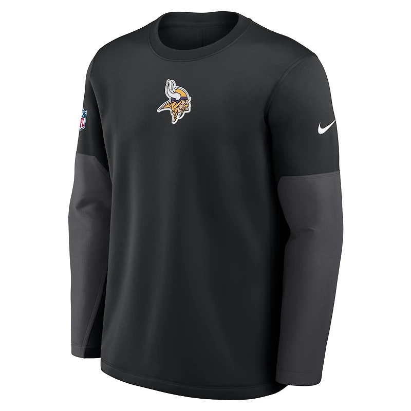 T-shirt Nike noir à manches longues Therma-FIT pour homme, motif coach des Vikings du Minnesota