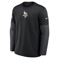 T-shirt Nike noir à manches longues Therma-FIT pour homme, motif coach des Vikings du Minnesota