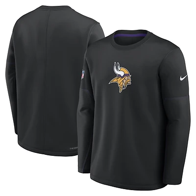 Sweat-shirt Nike Therma-FIT noir pour homme, modèle Minnesota Vikings Sideline Coaches.