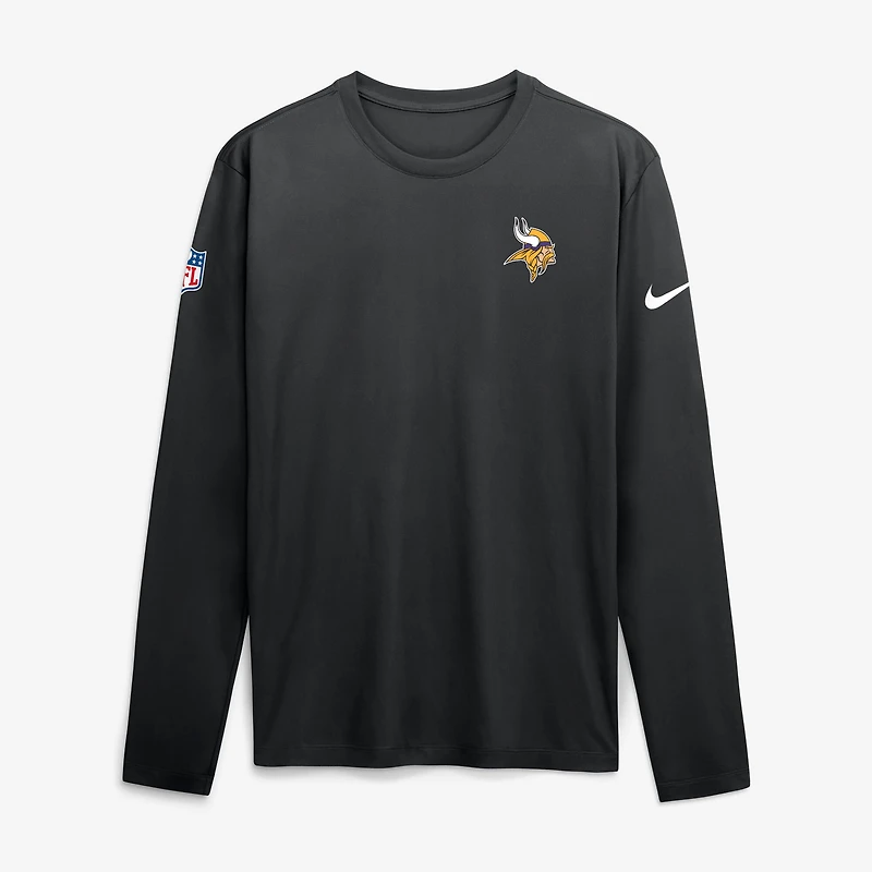 T-shirt à manches longues Nike Legend Dri-FIT noir Minnesota Vikings Sideline avec petit logo pour homme