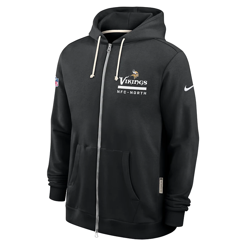 Sweat à capuche Nike noir fermeture éclair intégrale Minnesota Vikings Sideline Standard Issue Utility Player Dri-FIT pour homme