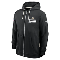 Sweat à capuche Nike noir fermeture éclair intégrale Minnesota Vikings Sideline Standard Issue Utility Player Dri-FIT pour homme