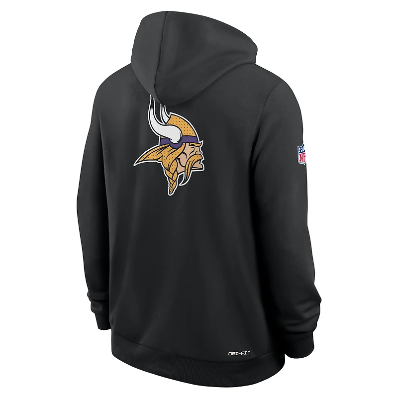 Sweat à capuche Nike noir fermeture éclair intégrale Minnesota Vikings Sideline Standard Issue Utility Player Dri-FIT pour homme