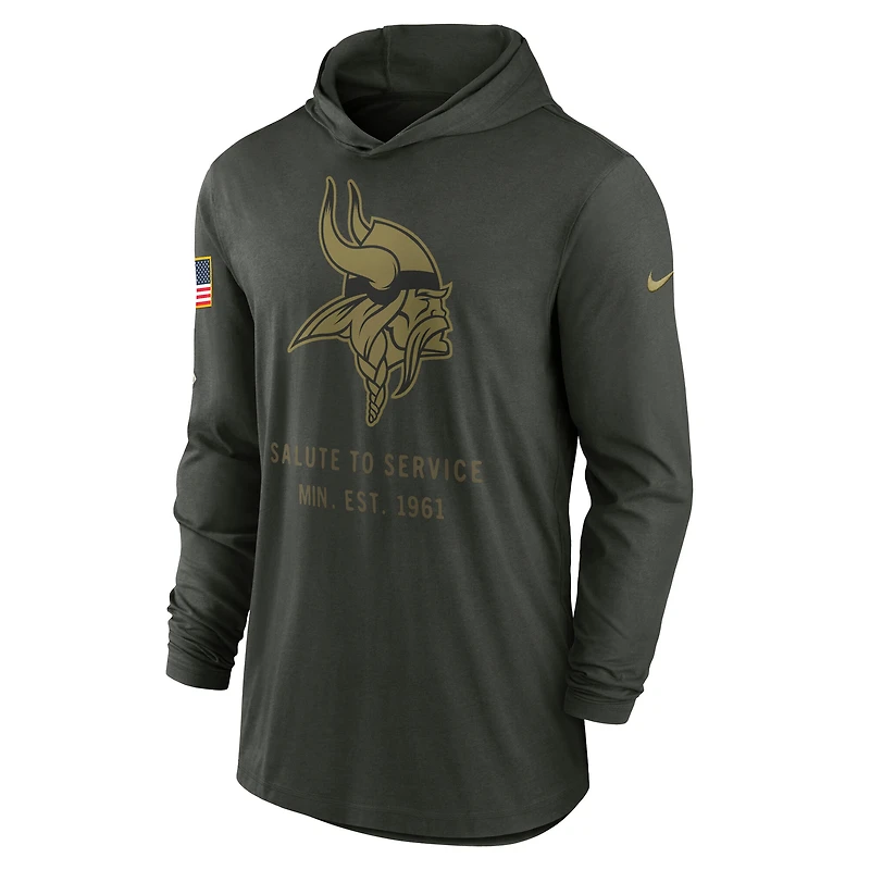 Men's Nike Forest Green Minnesota Vikings 2025 Salute to Service Sideline Dri-FIT Lightweight Hooded Pullover