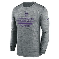 T-shirt Nike gris à manches longues pour homme, coupe Sideline Velocity Performance, Minnesota Vikings