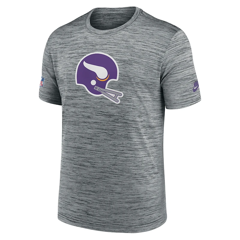T-shirt Nike gris Minnesota Vikings Sideline Velocity Throwback Logo Dri-FIT pour homme