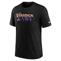 T-shirt Nike noir chiné pour homme, coupe longue passe, Vikings du Minnesota