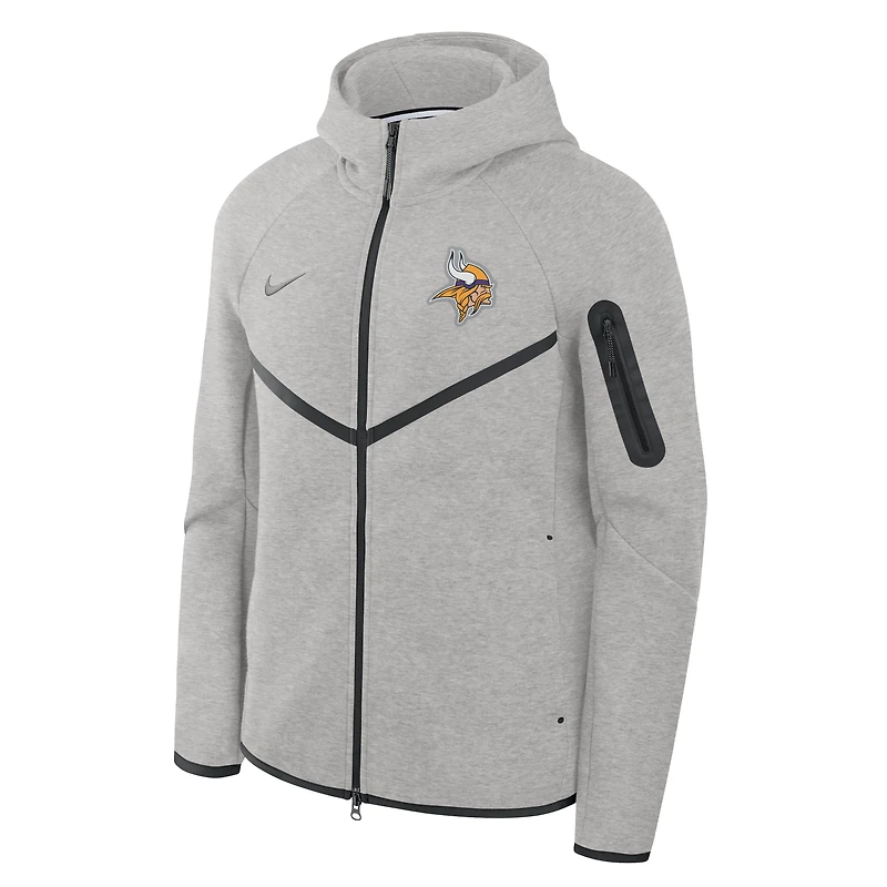 Men's Nike Heather Gray Minnesota Vikings Tech Fleece Raglan Full-Zip Windrunner Hoodie