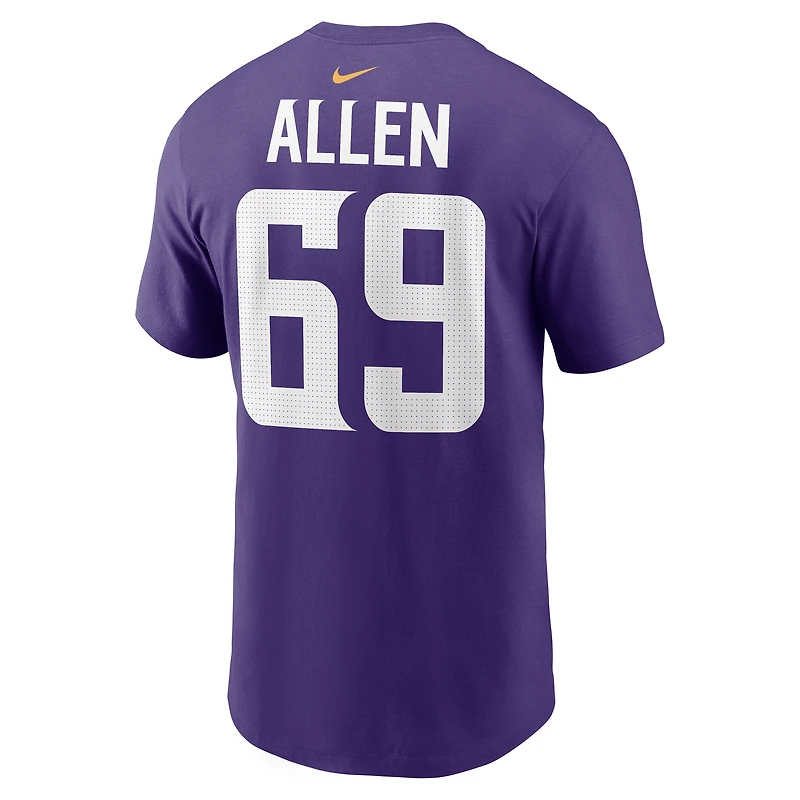 T-shirt Nike violet Jared Allen pour homme, joueur retraité des Vikings du Minnesota, avec nom et numéro