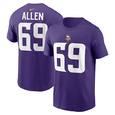 T-shirt Nike violet Jared Allen pour homme, joueur retraité des Vikings du Minnesota, avec nom et numéro