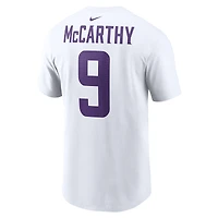 T-shirt Nike pour homme avec nom et numéro de joueur des Vikings du Minnesota J.J. McCarthy blanc