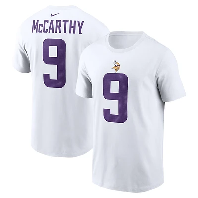 T-shirt Nike pour homme avec nom et numéro de joueur des Vikings du Minnesota J.J. McCarthy blanc