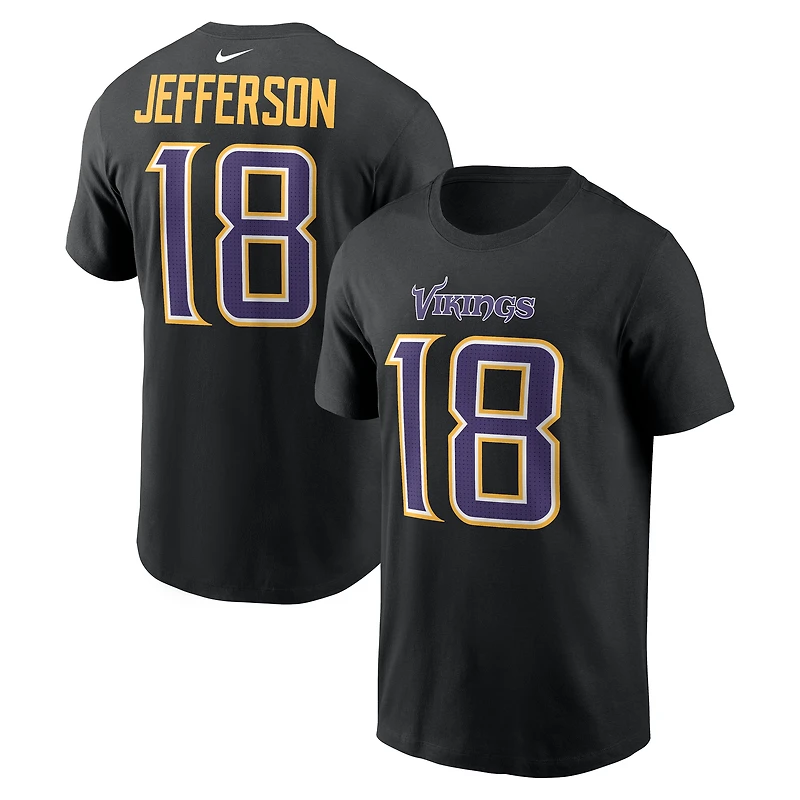 T-shirt Nike Justin Jefferson noir Minnesota Vikings Carbon avec nom et numéro pour homme