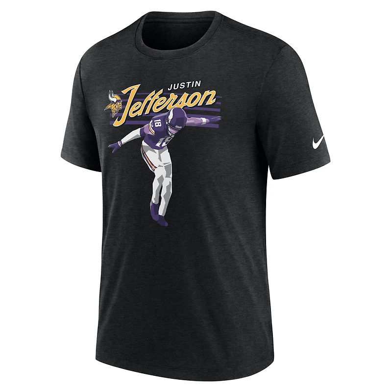 T-shirt Nike Justin Jefferson pour homme, noir chiné, motif joueur des Vikings du Minnesota