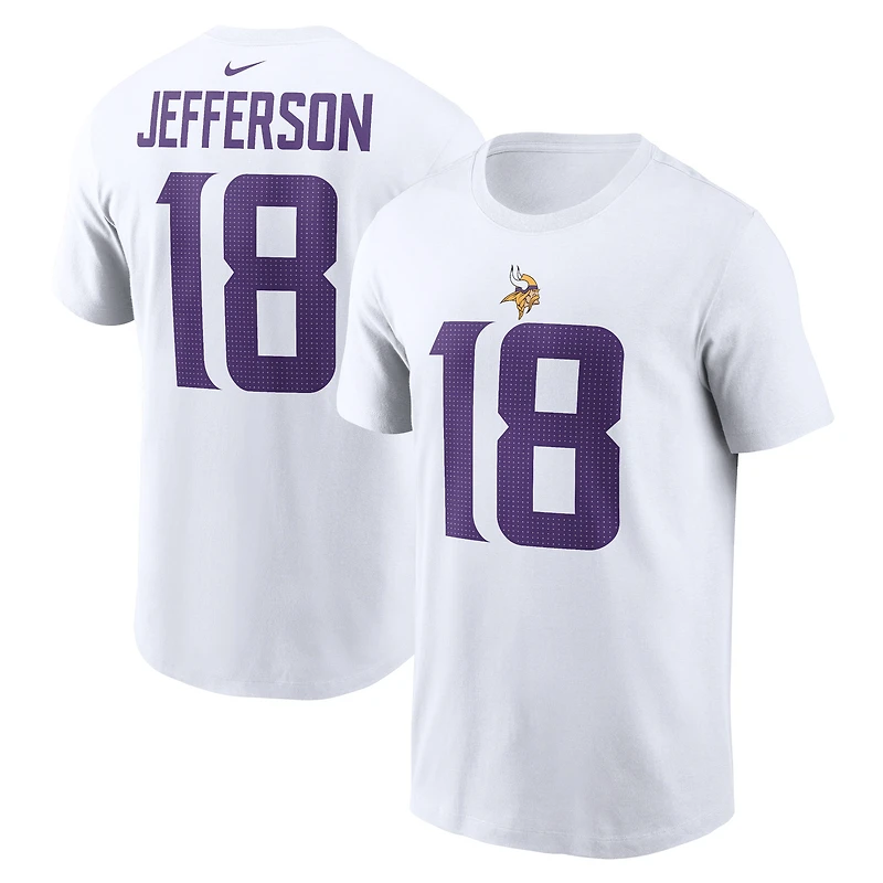 T-shirt Nike Justin Jefferson pour hommes, blanc, nom et numéro du joueur des Vikings Minnesota