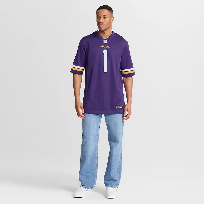 Maillot de match Nike numéro 1 Groom violet des Minnesota Vikings pour hommes