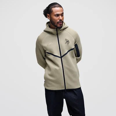Sweat à capuche zippé Nike Tech Fleece raglan pour homme, couleur olive, Minnesota Vikings