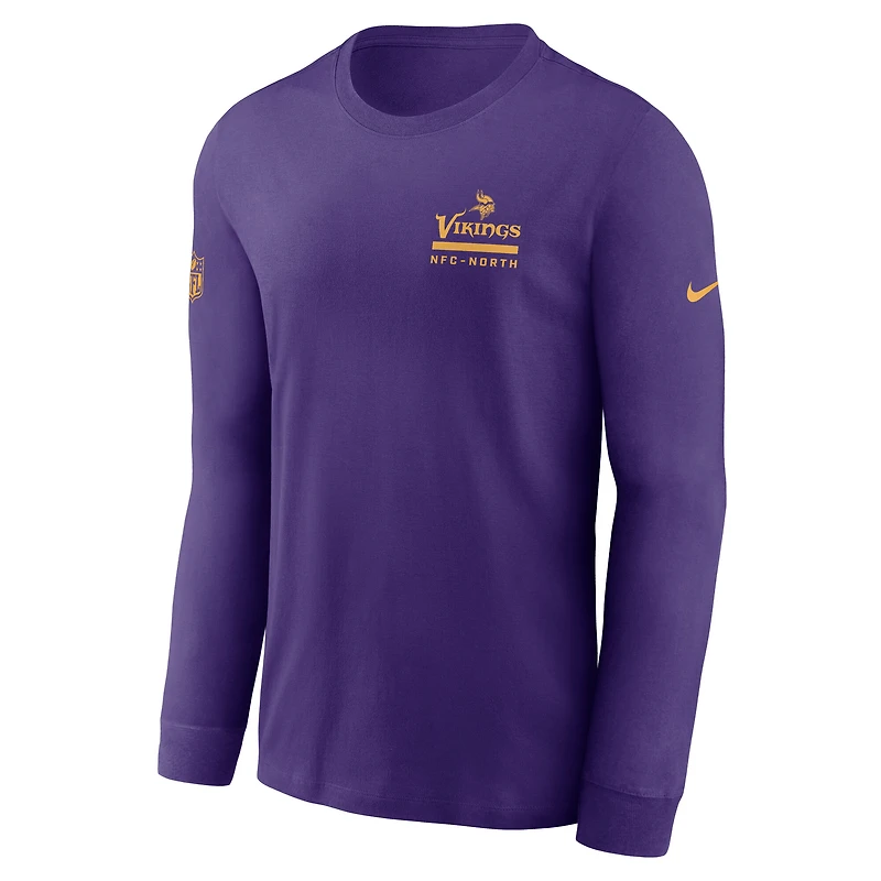 T-shirt à manches longues Nike pour homme, violet, Minnesota Vikings, Sideline Dri-FIT