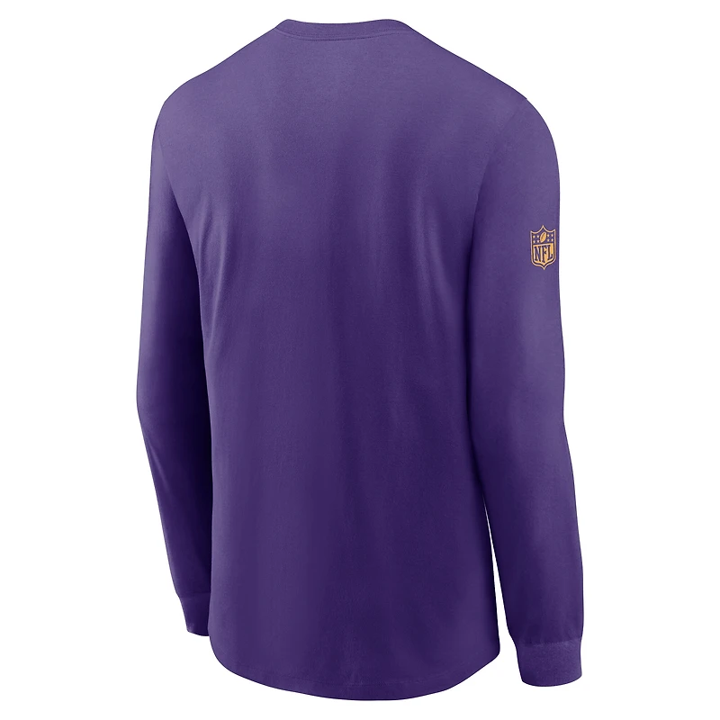 T-shirt à manches longues Nike pour homme, violet, Minnesota Vikings, Sideline Dri-FIT