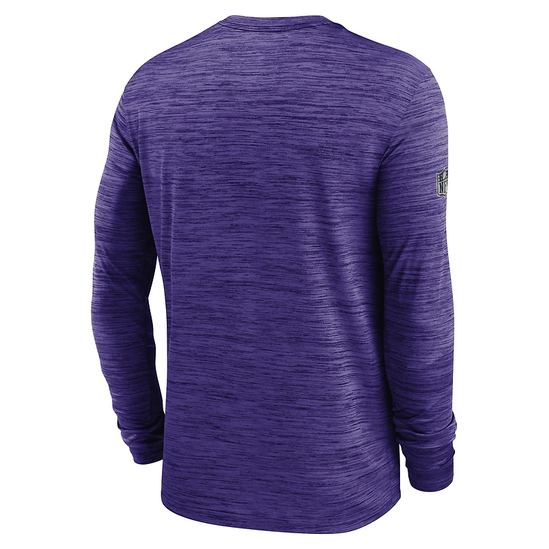 T-shirt à manches longues Nike pour homme, violet, Minnesota Vikings, Sideline Offensive Transition Velocity Dri-FIT
