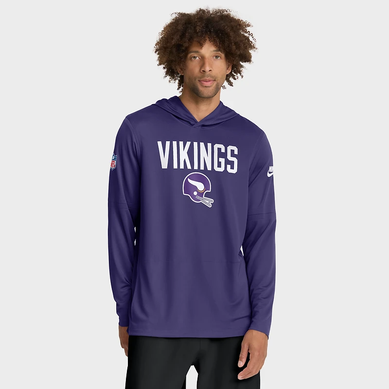 Sweat à capuche manches longues Nike Violet Minnesota Vikings Sideline Pass Accuracy Dri-FIT pour homme