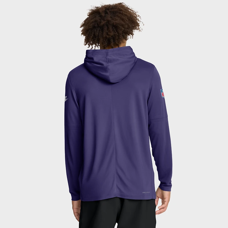 Sweat à capuche manches longues Nike Violet Minnesota Vikings Sideline Pass Accuracy Dri-FIT pour homme