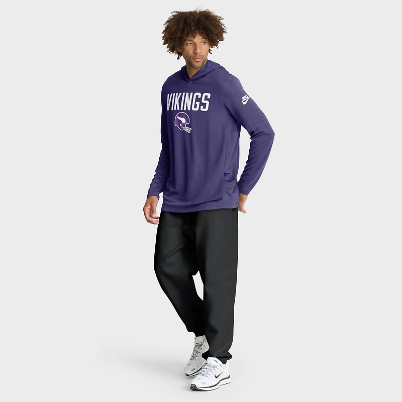 Sweat à capuche manches longues Nike Violet Minnesota Vikings Sideline Pass Accuracy Dri-FIT pour homme