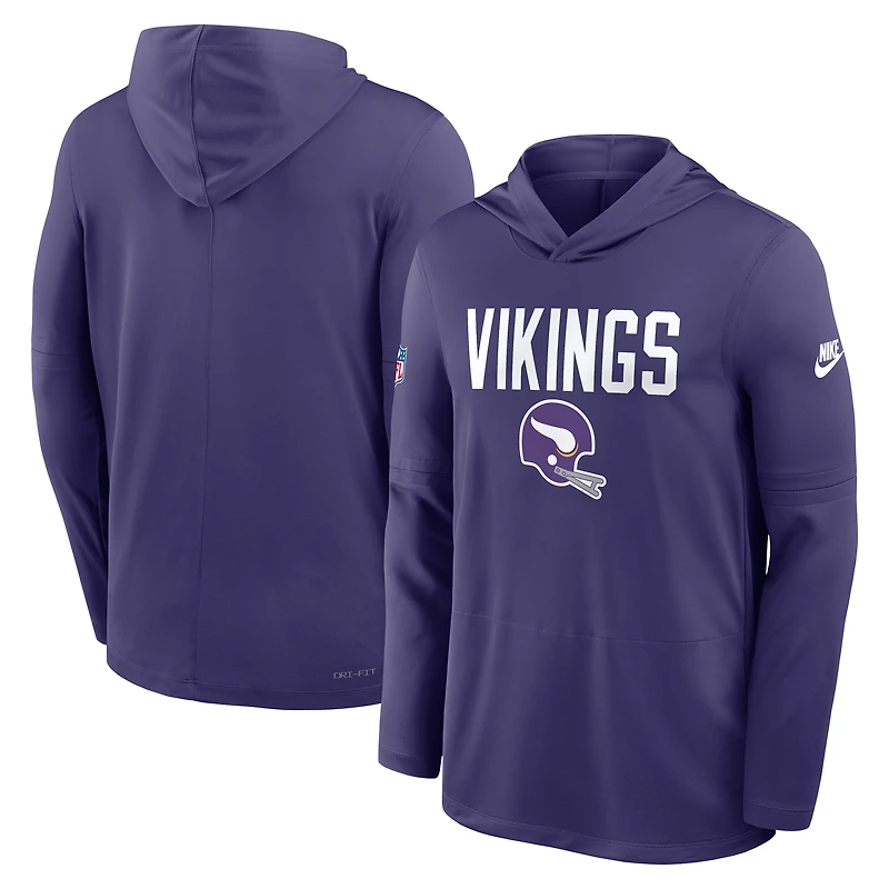 Sweat à capuche manches longues Nike Violet Minnesota Vikings Sideline Pass Accuracy Dri-FIT pour homme