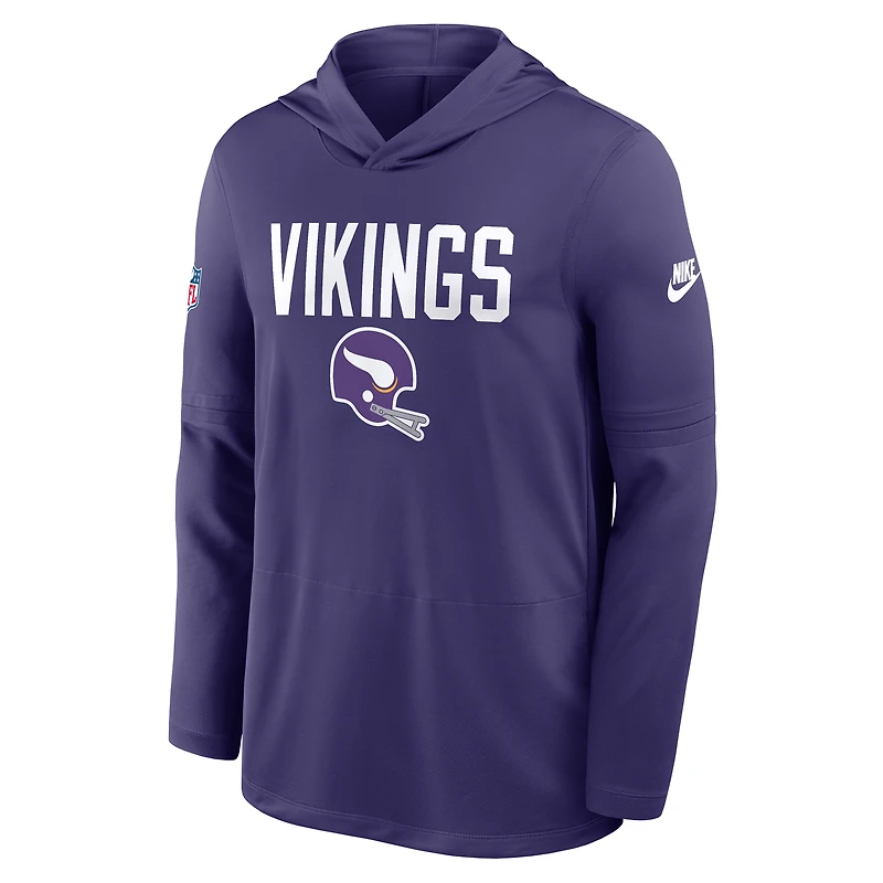 Sweat à capuche manches longues Nike Violet Minnesota Vikings Sideline Pass Accuracy Dri-FIT pour homme