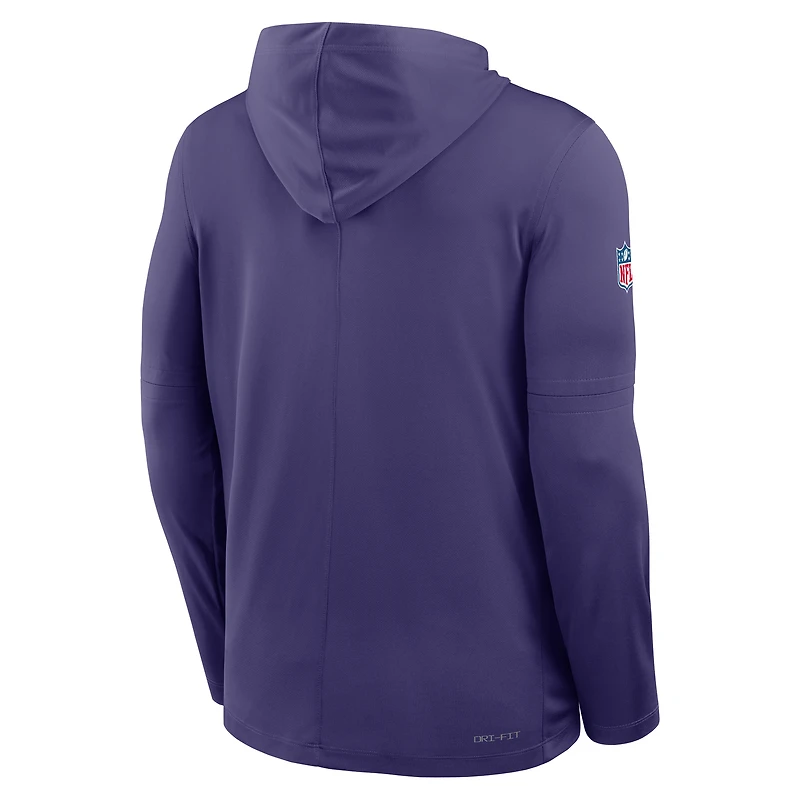 Sweat à capuche manches longues Nike Violet Minnesota Vikings Sideline Pass Accuracy Dri-FIT pour homme