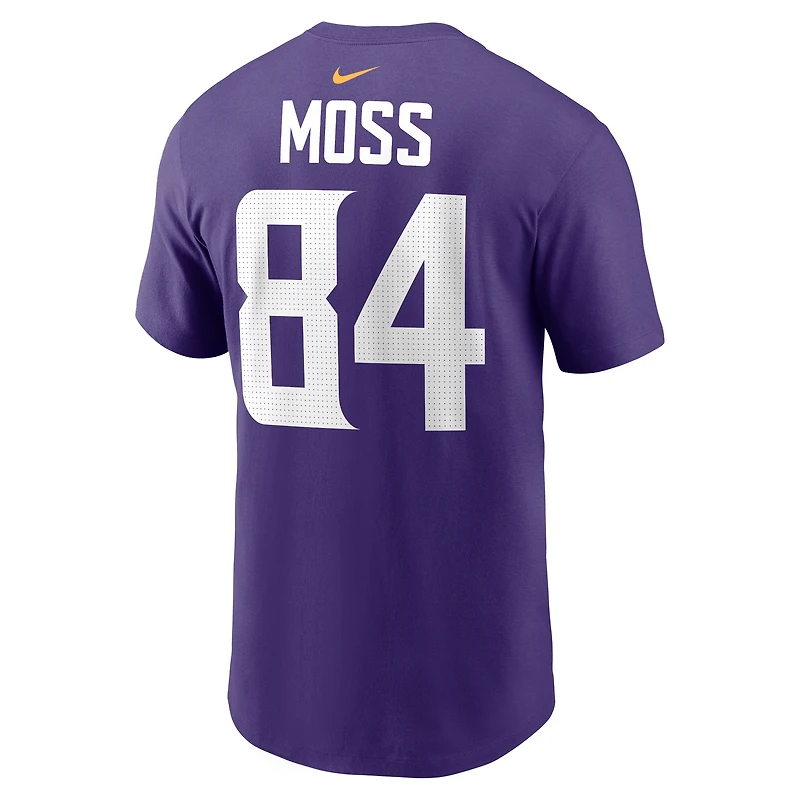 T-shirt Nike pour homme avec nom et numéro de joueur retraité des Minnesota Vikings, violet, Randy Moss