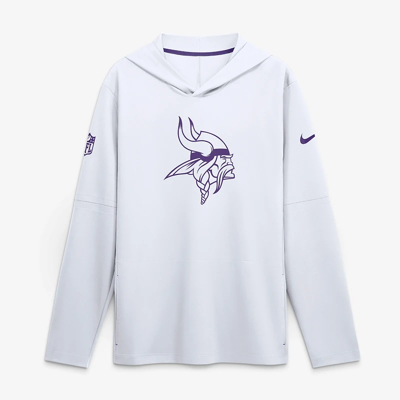 Men's Nike White Minnesota Vikings Sideline Dri-FIT Long Sleeve Hooded T-Shirt