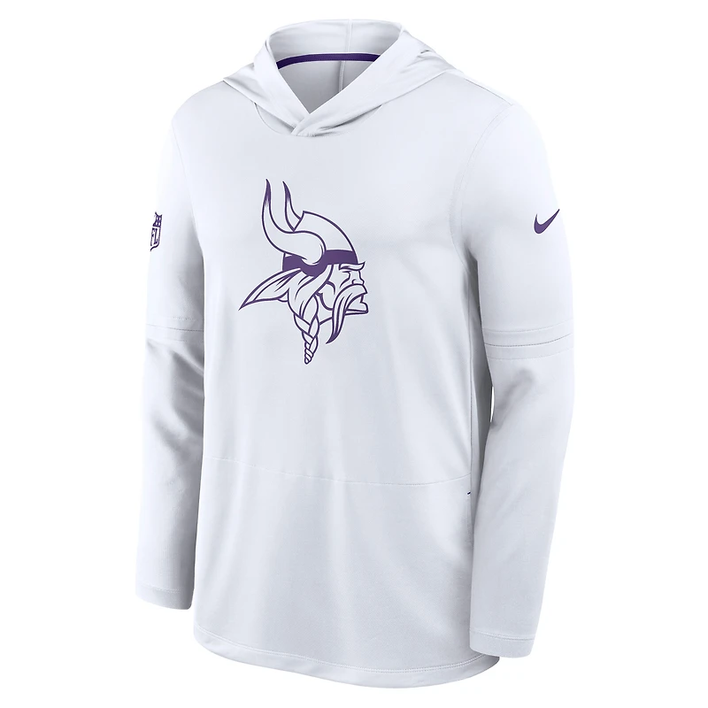 T-shirt à capuche manches longues Nike pour homme, blanc, Minnesota Vikings, Sideline Dri-FIT